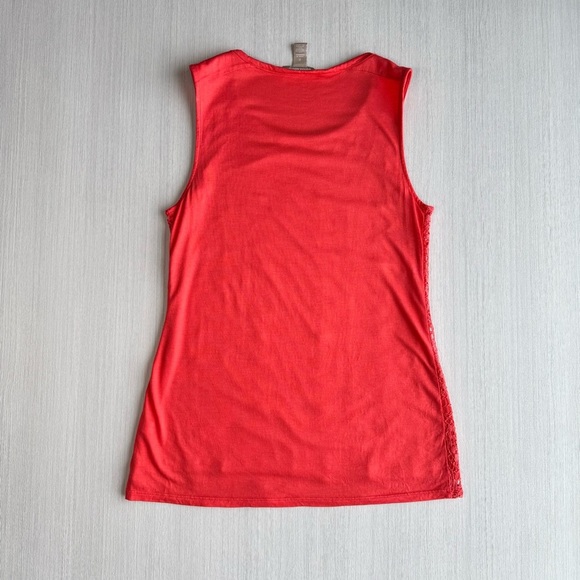 BANANA REPUBLIC Crewneck Lacey Tank Top Size S Fire Coral Floral Overlay Fitted - Picture 2 of 10